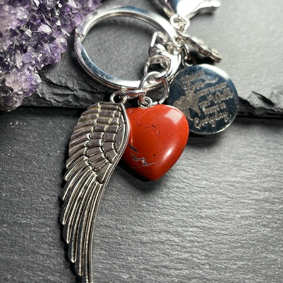 Memorial Red River Jasper Heart and Keychain With Memorial Poem Charm - Picture 8 of 12